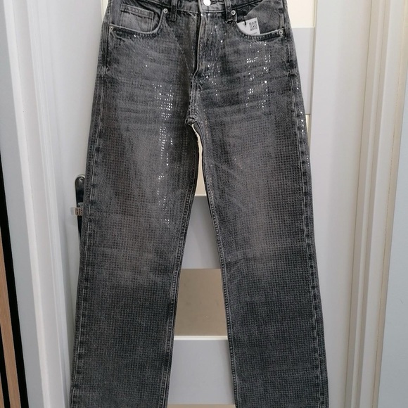 Size 4 | ZARA -RISE WIDE-LEG SEQUINED FOIL JEANS - Picture 3 of 13